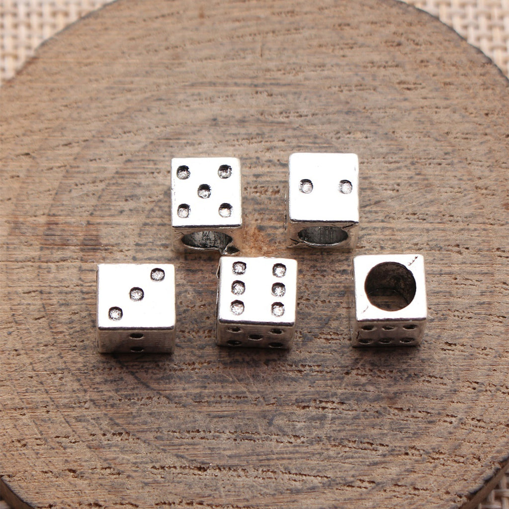7.5x6.9x6.9mm 1.3g Antique Silver Tone Zinc Alloy Dice Large Hole Beads for DIY Bracelet Jewelry