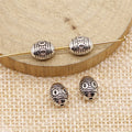 Antique Silver Metal Engraved Oval Spacer Bead For Jewelry Making view 2