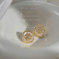 Gold Irregular Shell Flower Pave Zircon Mother-of-Pearl Stud Earrings view 3