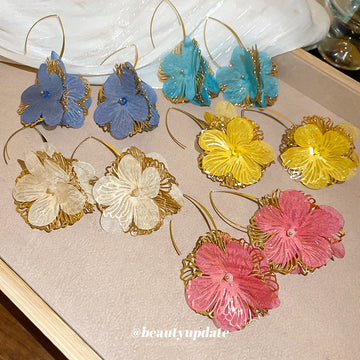 Colorful Openwork Flower Hook Earrings in Five Colors