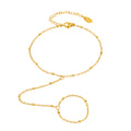 Gold Stainless Steel Beaded Hand Finger Chain Bracelet Adjustable view 5