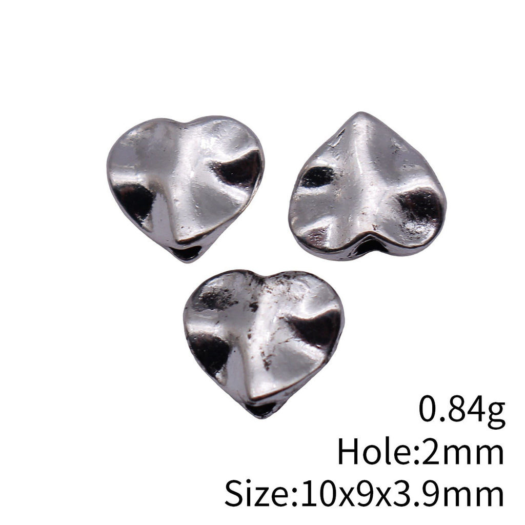 10x9x3.9mm 0.84g Antique Silver Zinc Alloy Hammered Heart Loose Metal Beads for DIY Jewelry Making