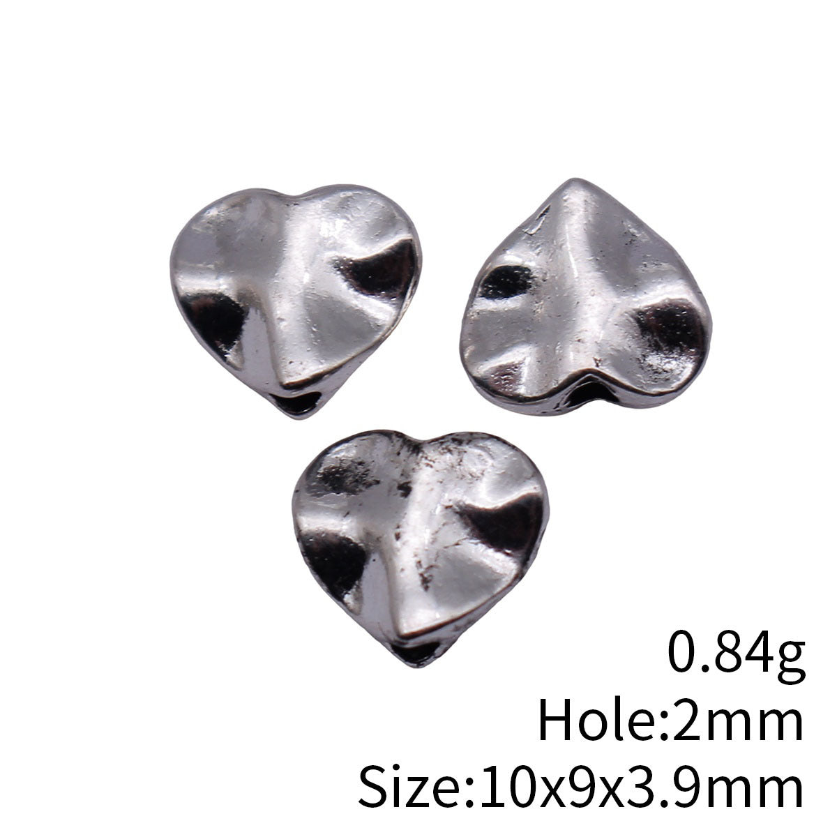 10x9x3.9mm 0.84g Antique Silver Zinc Alloy Hammered Heart Loose Metal Beads for DIY Jewelry Making