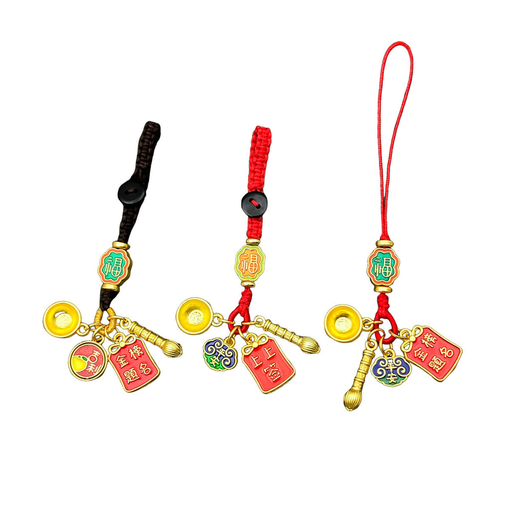 Antique Zinc Alloy Wenchang Pen Red Rope Charm Pendant for Keychain Phone Decor