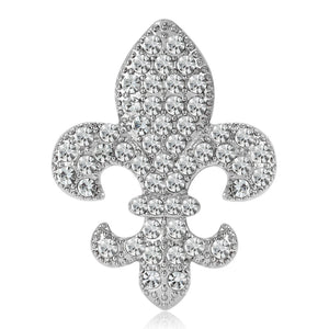 Crystal Fleur De Lis Brooch in Silver or Gold Tone Finish