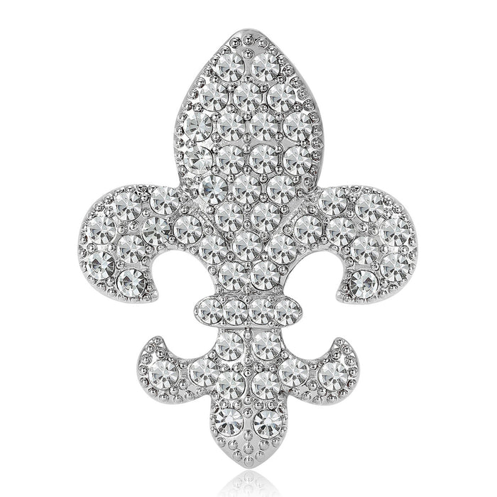 Crystal Fleur De Lis Brooch in Silver or Gold Tone Finish