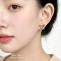 Gold Tone Olive Green And Pink Stone Butterfly Stud Earrings view 2