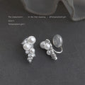 Silver Pearl Cluster Stud Earrings Clear Stone Cascade view 6