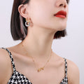 Detachable Dual Ring Stud Earrings Gold Steel Two-Tone Options view 2