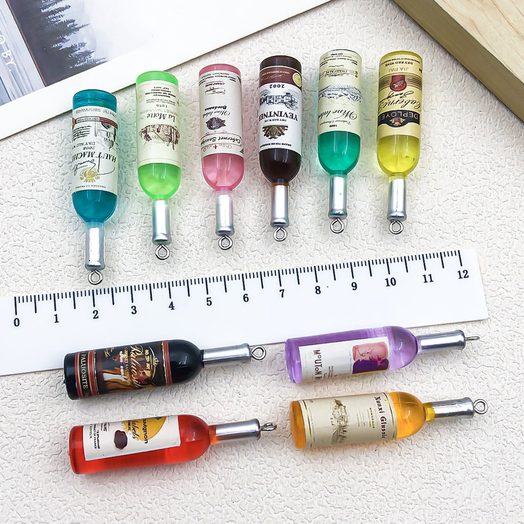 Resin Red Wine Bottle Charm Pendant for DIY Earrings Bag Decor Keychain Jewelry