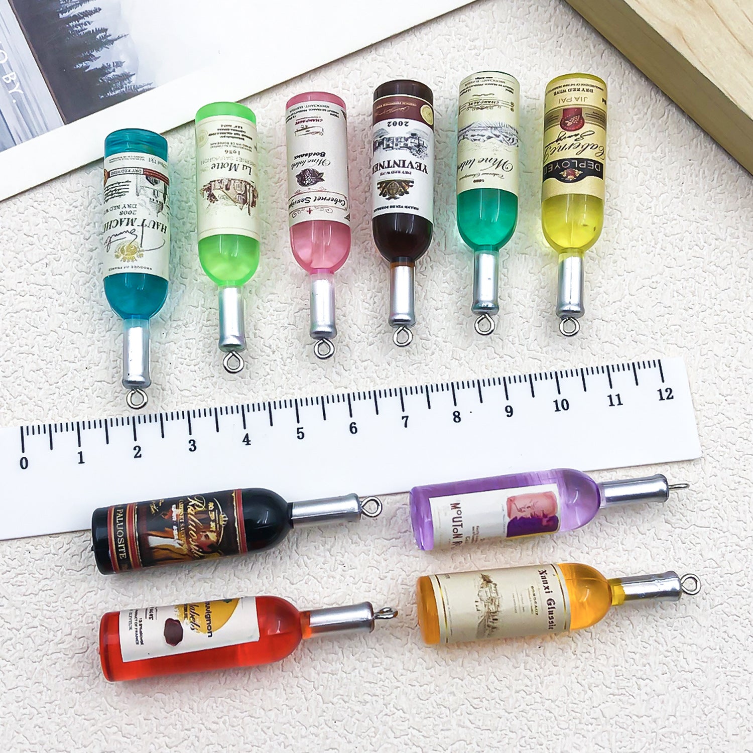 Resin Red Wine Bottle Charm Pendant for DIY Earrings Bag Decor Keychain Jewelry