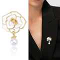 Camellia Pearl Drop Brooch Enamel Openwork Four Color Pin view 2