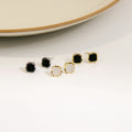 Black and White Rounded Square Small Stud Earrings view 2