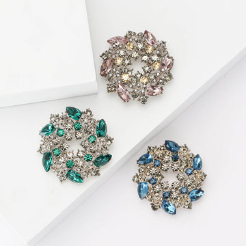 Crystal Star Flower Wreath Brooch in Three Jewel Colors