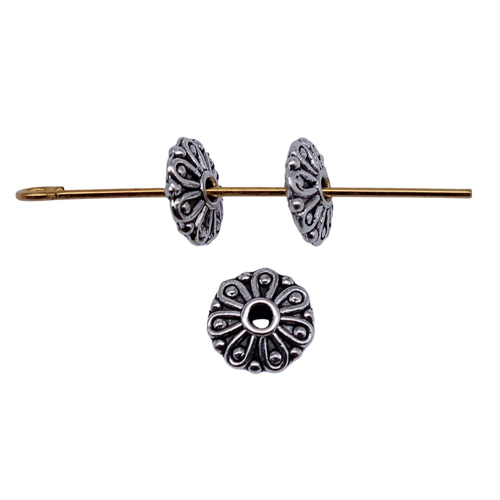 8.5x8.5x3mm 0.52g Antique Silver Zinc Alloy Round Disc Small Hole Spacer Beads for Bracelet Making