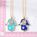 Gold Tone Crystal Open Hamsa Evil Eye Pendant Necklaces in Five Styles view 5
