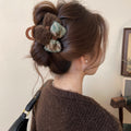 Brown Fuzzy Bow Petal Hair Claw With Blue And Brown Patterned Loops view 3