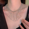 Layered Metal Chain Fringe Necklace in Gold and Silver Tones view 2
