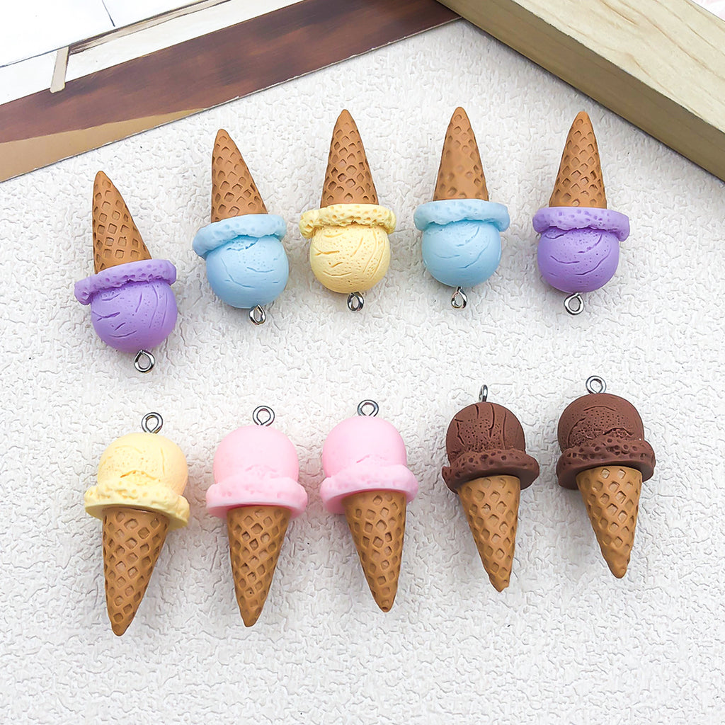 3D Resin Ice Cream Cone Charm Pendant for DIY Bag Keychain and Jewelry Accessories