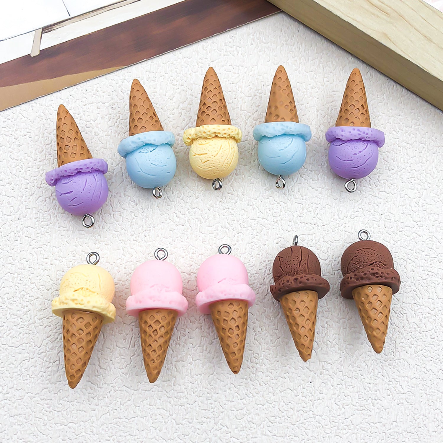3D Resin Ice Cream Cone Charm Pendant for DIY Bag Keychain and Jewelry Accessories