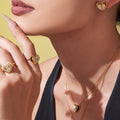 Double Layer Heart Zircon Stainless Steel Earrings Necklace Ring view 4