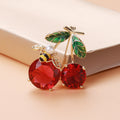 Red Crystal Cherry Bee Brooch Pearl Green Leaf Accents view 1