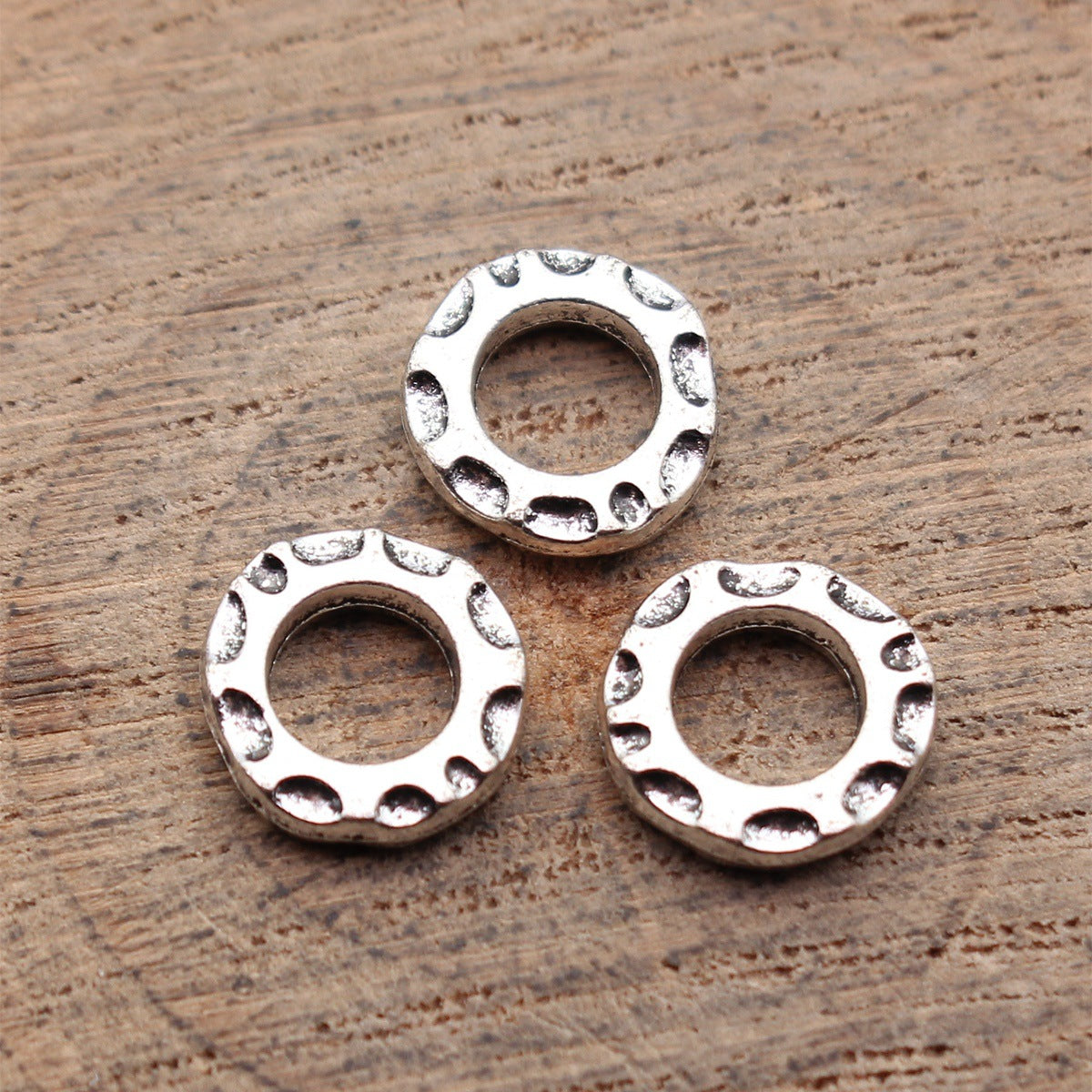 10x9.9x2.2mm 0.67g Antique Silver Zinc Alloy Hammered Round Ring Spacer Beads for Bracelet Jewelry Making