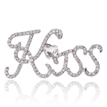 Crystal Kiss Script Brooch Clear Heart Center Gold Silver