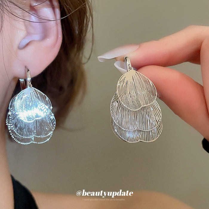 Layered Silver Filigree Petal Drop Leverback Earrings