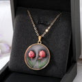 Gold Tone Round Raised Tulip Pressed Flower Resin Necklaces view 7