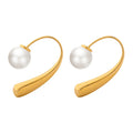 Teardrop Bar Hook Earrings Faux Pearl Accent Gold Steel view 5