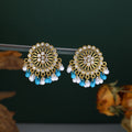 Gold Floral Medallion Pearl Look Bead Fringe Earrings view 3