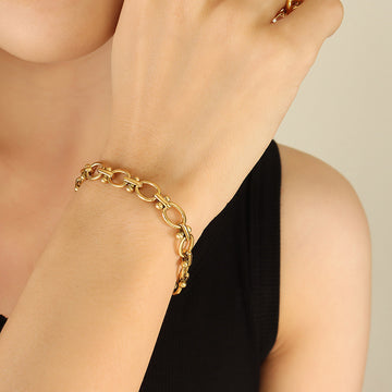 Geometric Oval Link Chain Bracelet Gold Steel Tone