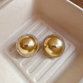 Domed Metal and Crystal Halo Stud Earrings in Two Finishes view 6