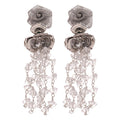 Silver Gray Rose and Blue Crystal Dangle Stud Earrings view 5