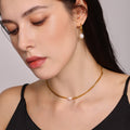 Gold Curb Chain Freshwater Pearl Choker and Hoop Earrings view 2
