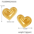 Ribbed Heart Stud Earrings Silver Gold Stainless Steel view 7