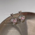 Silver Heart Stud Pink Crystal Heart Drop Earrings view 3