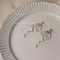 Gold Tone White Translucent Fishtail Long Wavy Bar Drop Earrings view 3