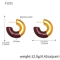 Gold Two-Tone Enamel C-Shape Chunky Stud Earrings Pair view 7
