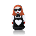 Red Haired Sunglasses Woman Brooch With Black Heart Dress view 1
