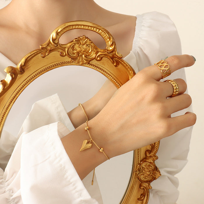 Adjustable Slider Heart Pendant Bracelet Gold Tone