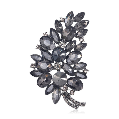 Faceted Crystal Leaf brooch shown in angled product view