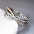 Two-Tone Cross Band Bezel CZ Multi-Row Finger Ring view 5
