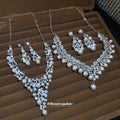 Silver Pearl Crystal Flower Necklace Earring Jewelry Sets view 1
