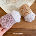 Fluffy Leopard Cat Paw Duckbill Hair Clips Pink Tan view 2