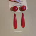 Red Long Teardrop Dangle Stud Earrings Jewelry Accessory view 4