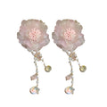 Pink Tulle Flower Pearl Drop Earrings and White Floral Necklace view 5