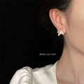Gold Mermaid Fishtail Stud Earrings White Enamel Gems view 2