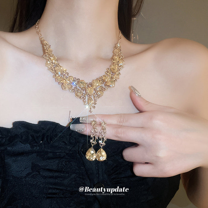 Three Gold Or Silver Branch Crystal Necklace And Earring Sets